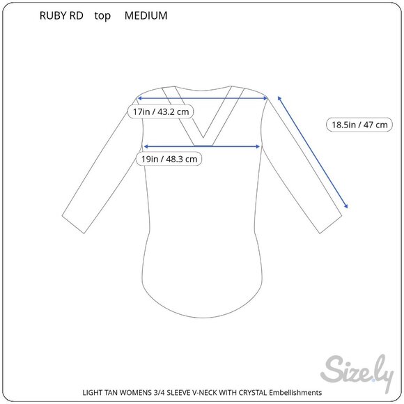 Ruby Rd Beige Relaxed Quarter Sleeve V-Neck Top Crystal Embellishments Medium - Picture 5 of 7